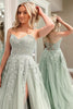 Load image into Gallery viewer, Sweetheart Beaded Light Green Long Prom Dress with Slit Front