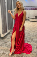 Load image into Gallery viewer, Spaghetti Straps Red Long Prom Dress with Slit