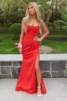 Load image into Gallery viewer, Mermaid Strapless Red Corset Prom Dress with Slit