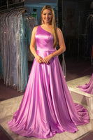 Load image into Gallery viewer, A-Line One Shoulder Purple Long Prom Dress