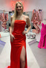 Load image into Gallery viewer, Satin Mermaid Red Corset Prom Dress with Slit