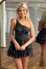 Load image into Gallery viewer, Sparkly Navy Tiered Lace One Shoulder Short Prom Dress