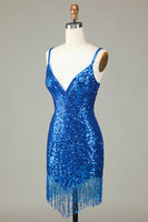 Load image into Gallery viewer, Sheath Spaghetti Straps Peacock Blue Sequins 1920s Dress with Tassel