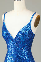 Load image into Gallery viewer, Sheath Spaghetti Straps Peacock Blue Sequins 1920s Dress with Tassel