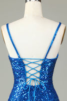 Load image into Gallery viewer, Sheath Spaghetti Straps Peacock Blue Sequins 1920s Dress with Tassel