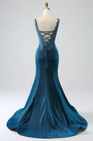 Load image into Gallery viewer, Glitter Dark Blue Mermaid Prom Dress with Beading