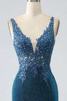 Load image into Gallery viewer, Glitter Dark Blue Mermaid Prom Dress with Beading