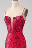 Load image into Gallery viewer, Mermaid Dark Red Sequins Prom Dress with Slit
