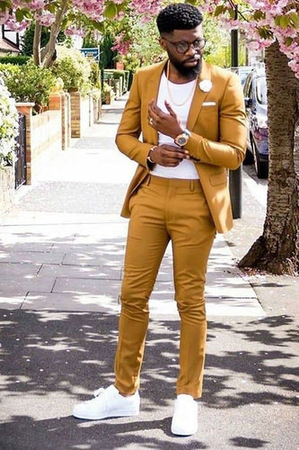 Turmeric Notched Lapel Prom Suit For Men