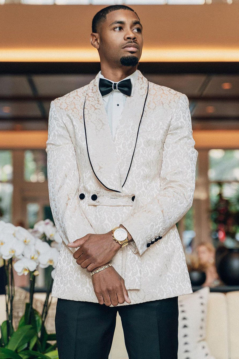 Load image into Gallery viewer, White Jacquard Shawl Lapel Prom Blazer For Men