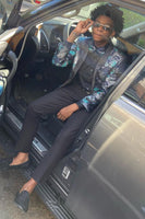 Load image into Gallery viewer, Flower Black Shawl Lapel Prom Blazer for Men