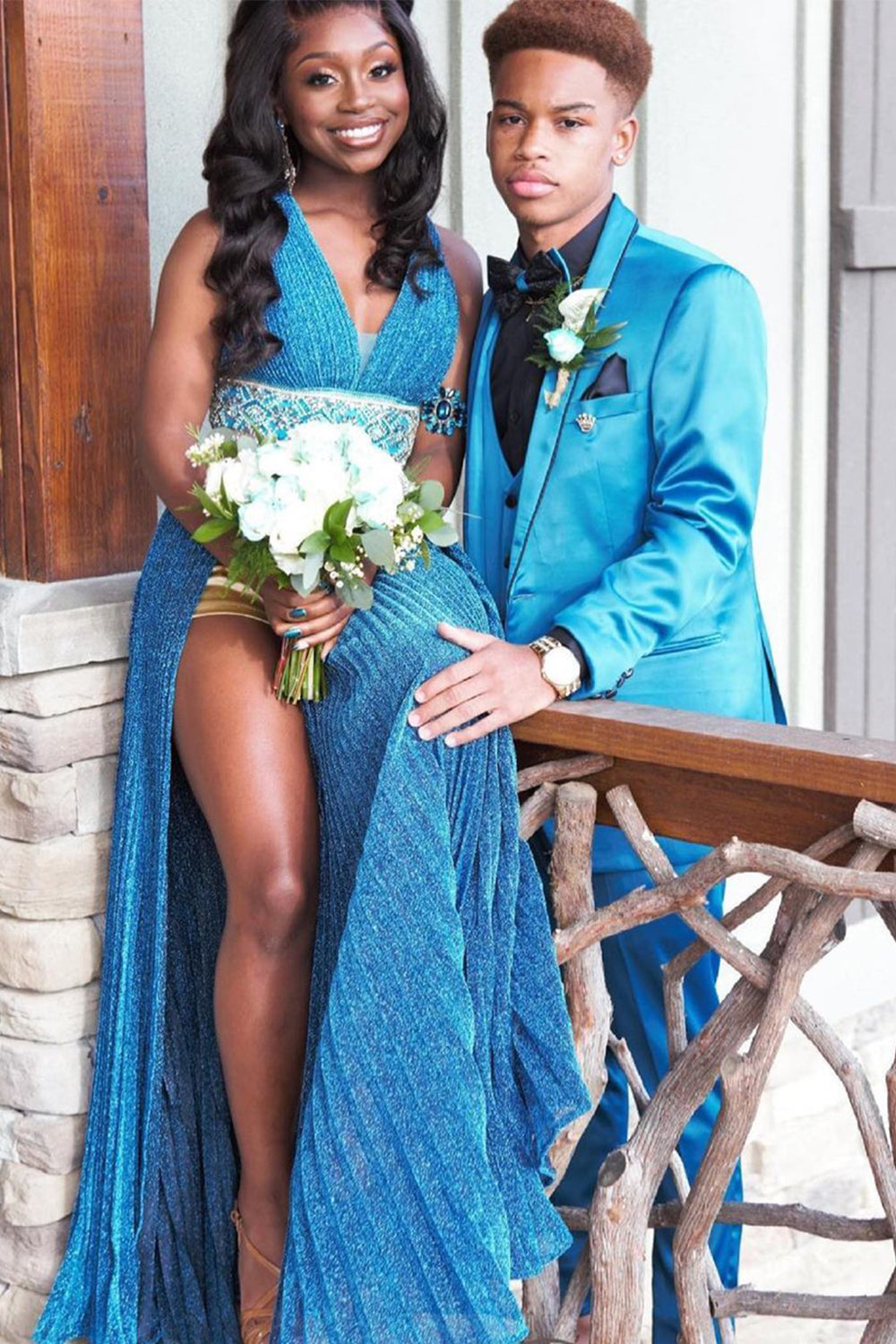 Blue Shawl Lapel Prom Suit for Men