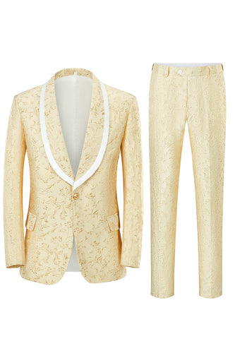 Champagne Shawl Lapel One Button Jacquard Men's Prom Suits