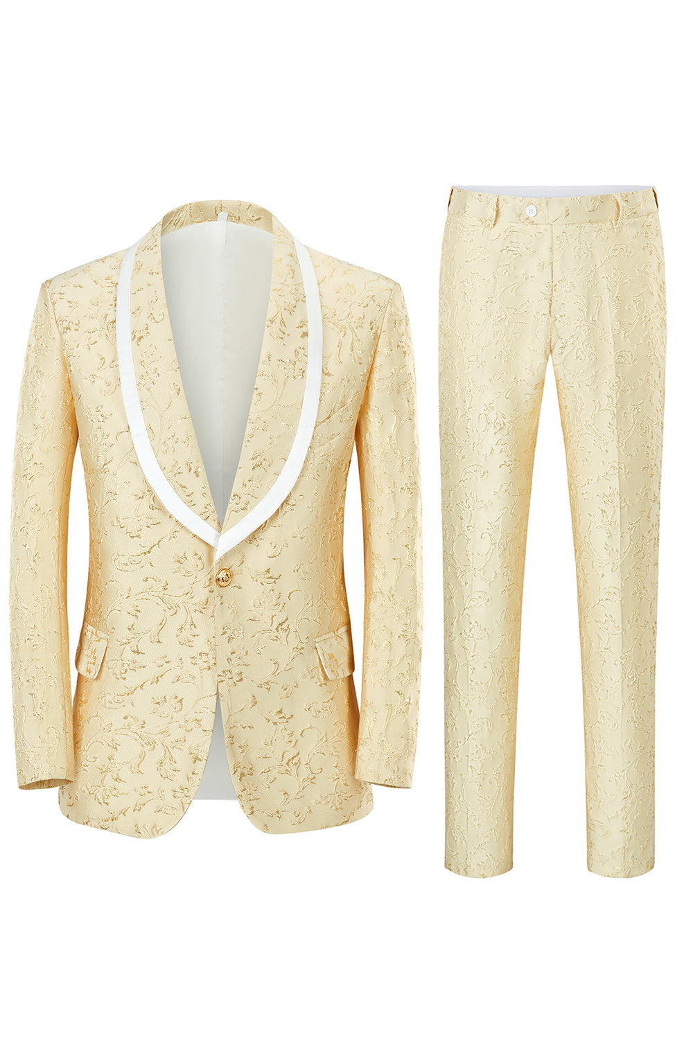 Champagne Shawl Lapel One Button Jacquard Men's Prom Suits