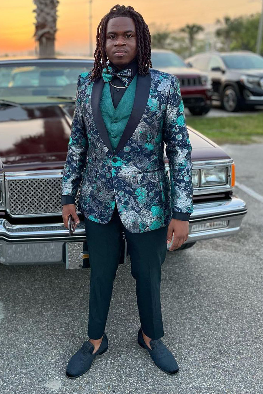 Green Jacquard Shawl Lapel Prom Homecoming Blazer
