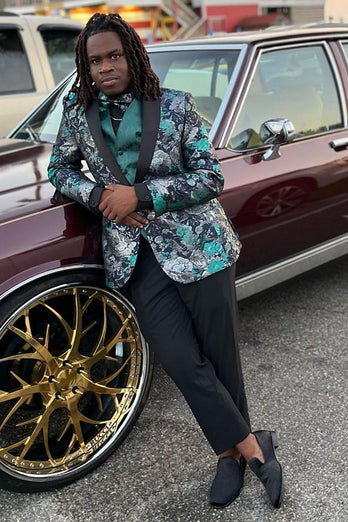 Green Jacquard Shawl Lapel Prom Homecoming Blazer