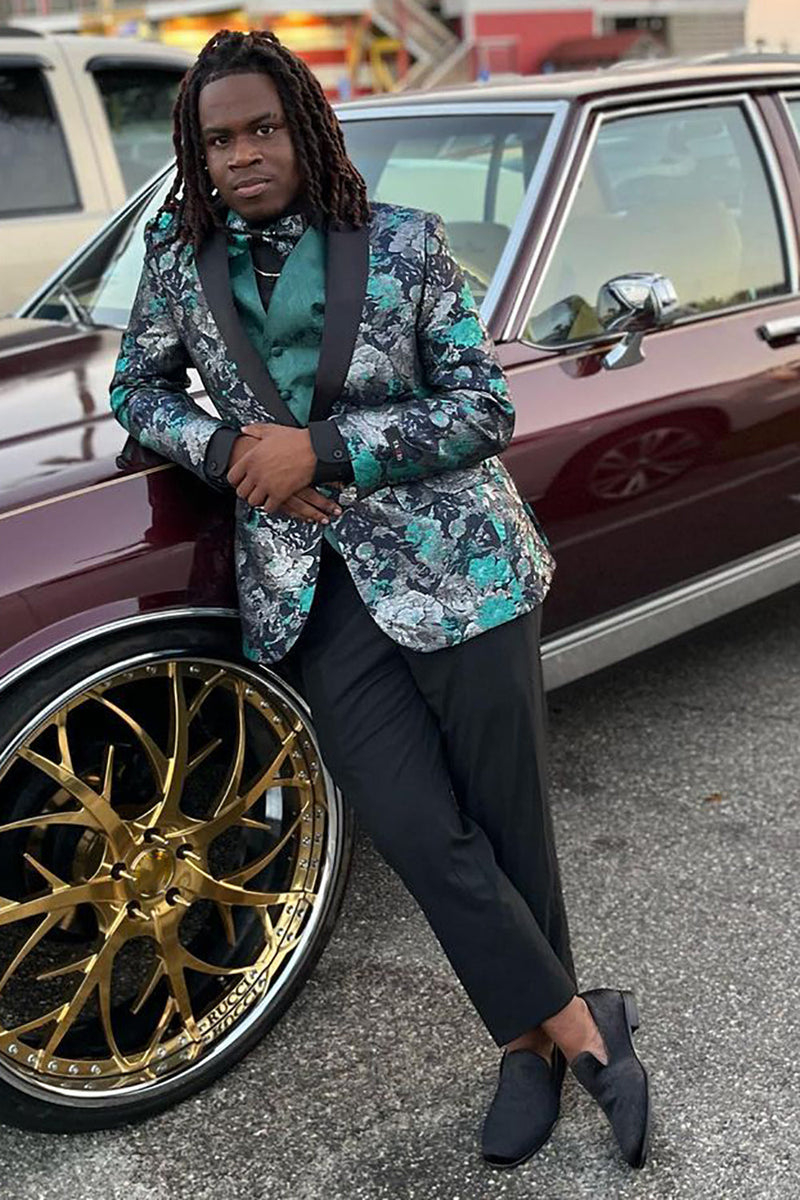 Load image into Gallery viewer, Green Jacquard Shawl Lapel Prom Homecoming Blazer