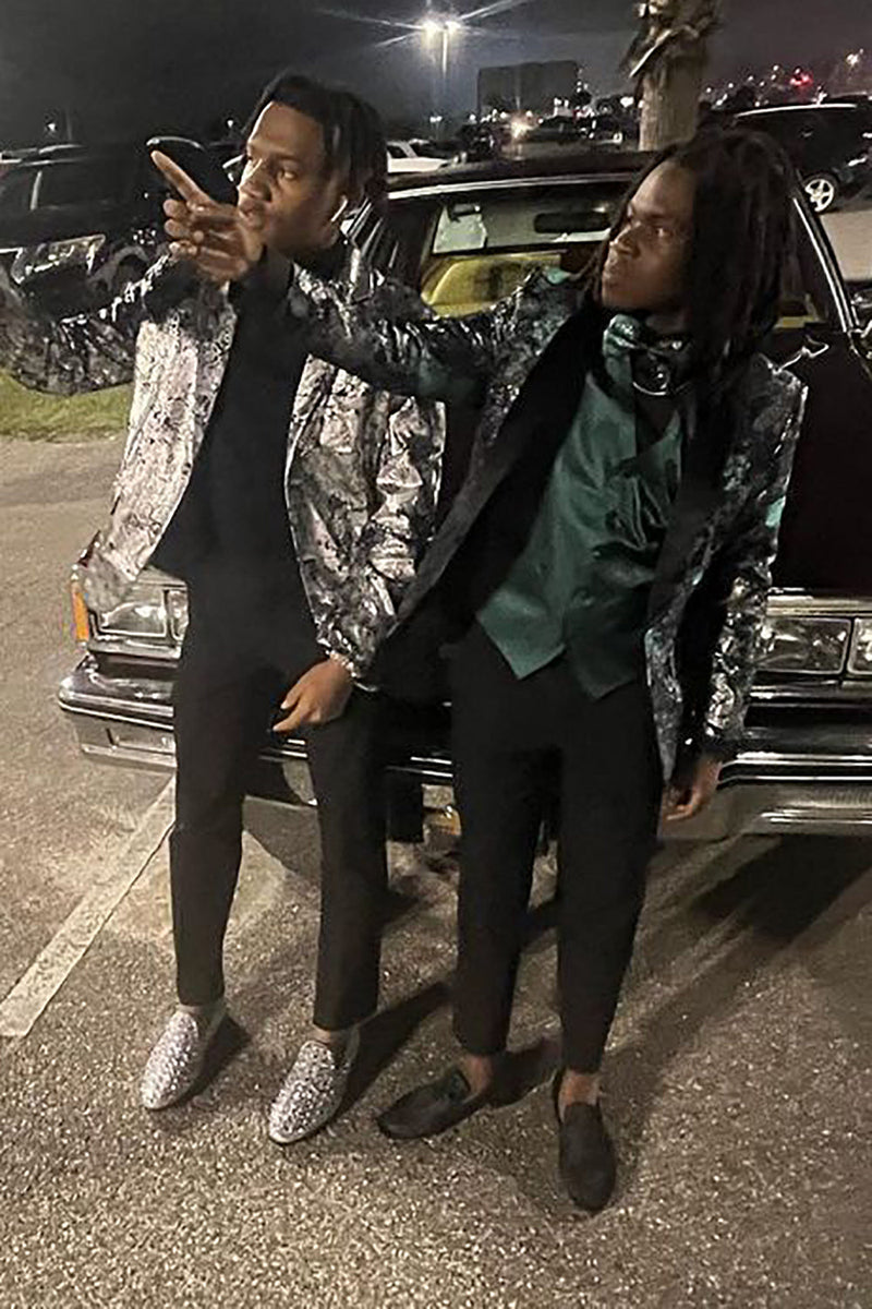 Load image into Gallery viewer, Green Jacquard Shawl Lapel Prom Homecoming Blazer