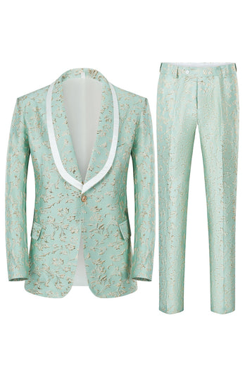 Mint Shawl Lapel One Button Jacquard Men's Prom Suits