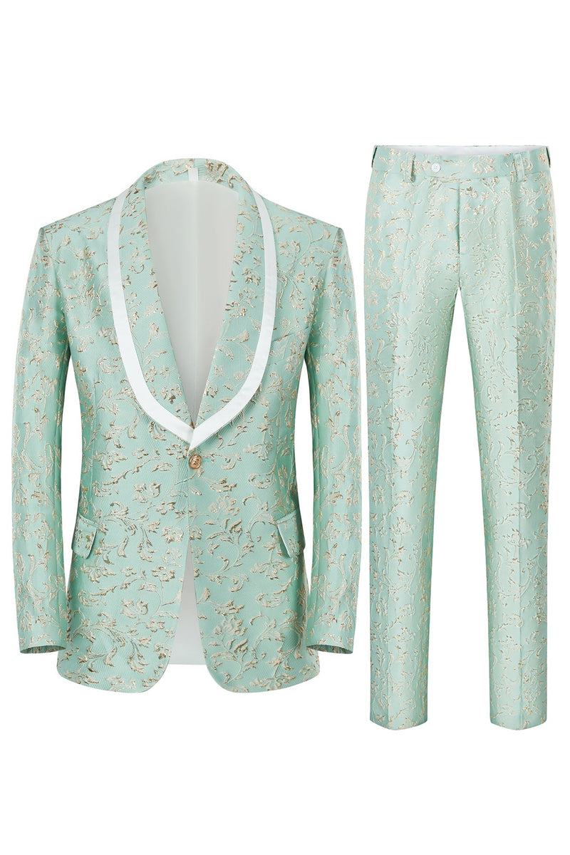 Load image into Gallery viewer, Mint Shawl Lapel One Button Jacquard Men&#39;s Party Suits