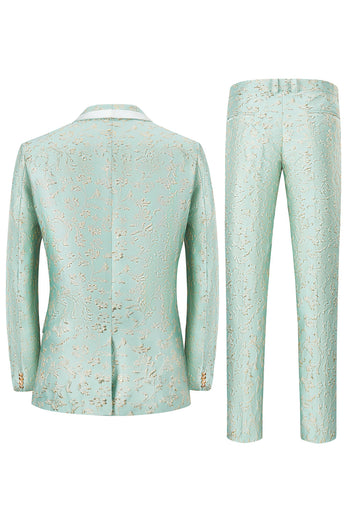 Mint Shawl Lapel One Button Jacquard Men's Party Suits