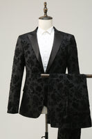 Load image into Gallery viewer, Black Men&#39;s Prom Suits Peak Lapel 3 Pieces Jacquard Prom Tuxedo