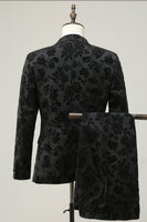 Load image into Gallery viewer, Black 3 Piece Peak Lapel Jacquard Men&#39;s Prom Suits