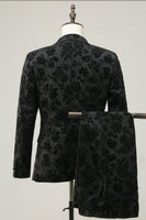 Load image into Gallery viewer, Black Peak Lapel Jacquard 3 Piece Men&#39;s Prom Suits