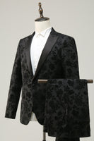 Load image into Gallery viewer, Black Peak Lapel Jacquard 3 Piece Men&#39;s Prom Suits
