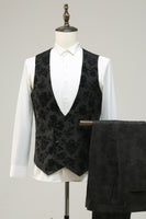 Load image into Gallery viewer, Black Peak Lapel Jacquard 3 Piece Men&#39;s Prom Suits