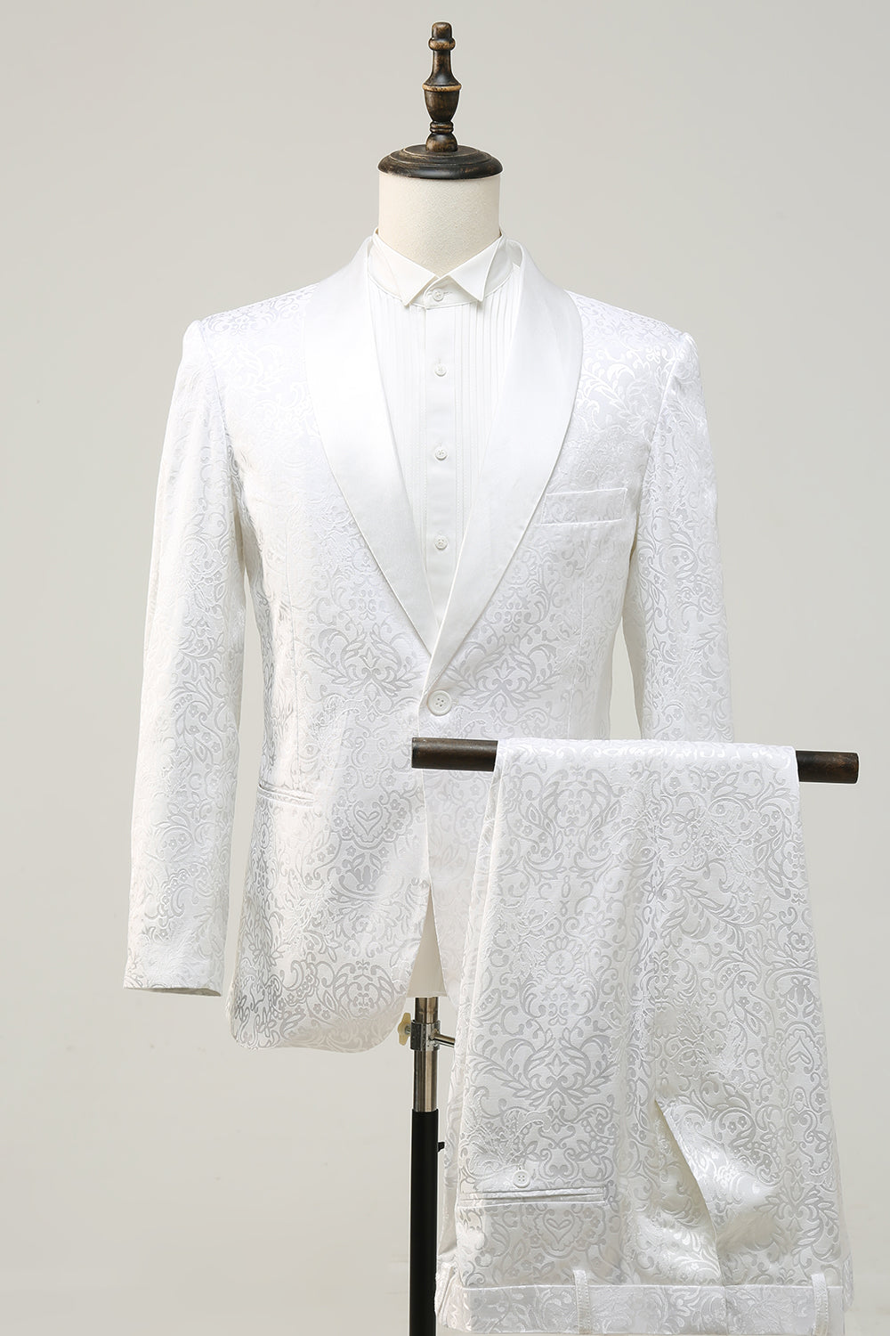 2 Piece White Shawl Lapel Jacquard Homecoming & Prom Suits