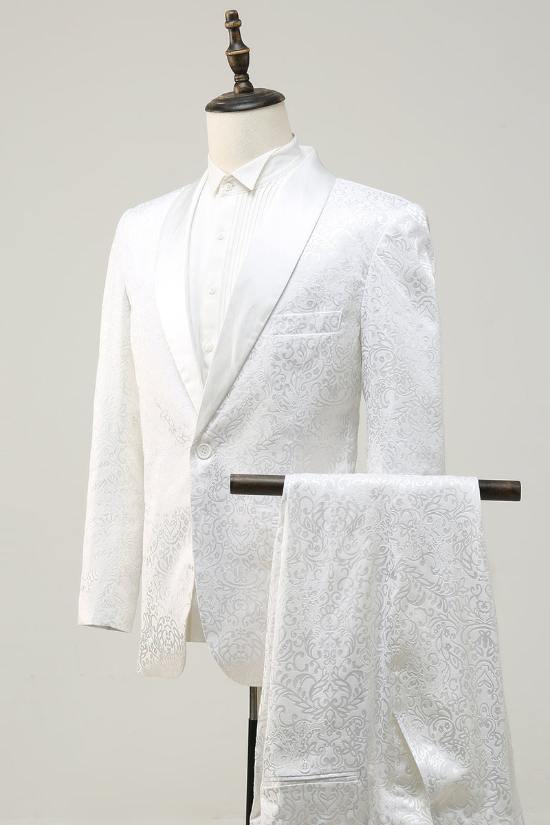 Load image into Gallery viewer, 2 Piece White Shawl Lapel Jacquard Homecoming &amp; Prom Suits