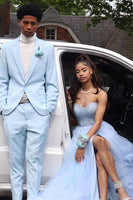 Load image into Gallery viewer, Light Blue Men&#39;s Prom Suits Peak Lapel One Button Wedding Suits