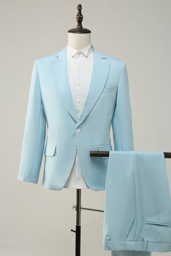2 Piece Light Blue Notched Lapel Men's Prom Suits