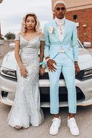 Load image into Gallery viewer, 2 Piece Light Blue Notched Lapel Men&#39;s Prom Suits