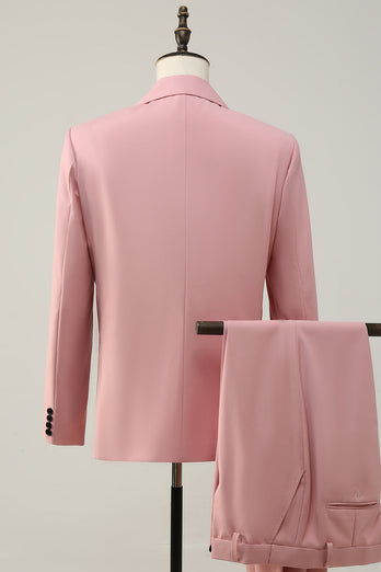 2 Piece Peak Lapel Grey Pink One Button Men's Prom Suits