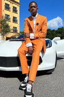 Load image into Gallery viewer, Peak Lapel Orange Side Vents Men&#39;s Prom Suits