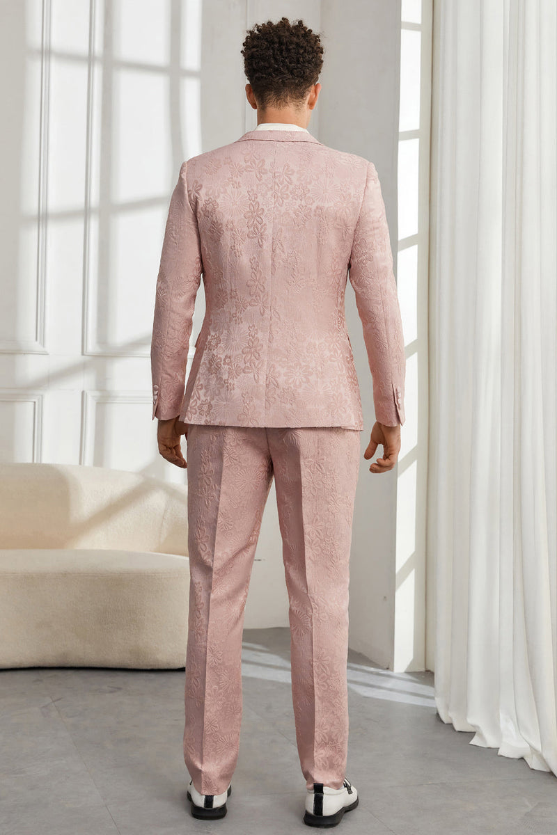 Load image into Gallery viewer, Silm Fit Peak Lapel Light Pink Jacquard Men&#39;s Homecoming Suits