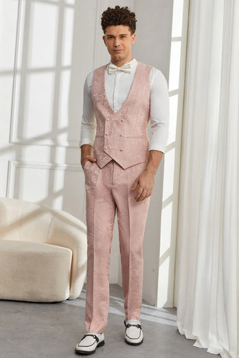 Silm Fit Peak Lapel Light Pink Jacquard Men's Homecoming Suits