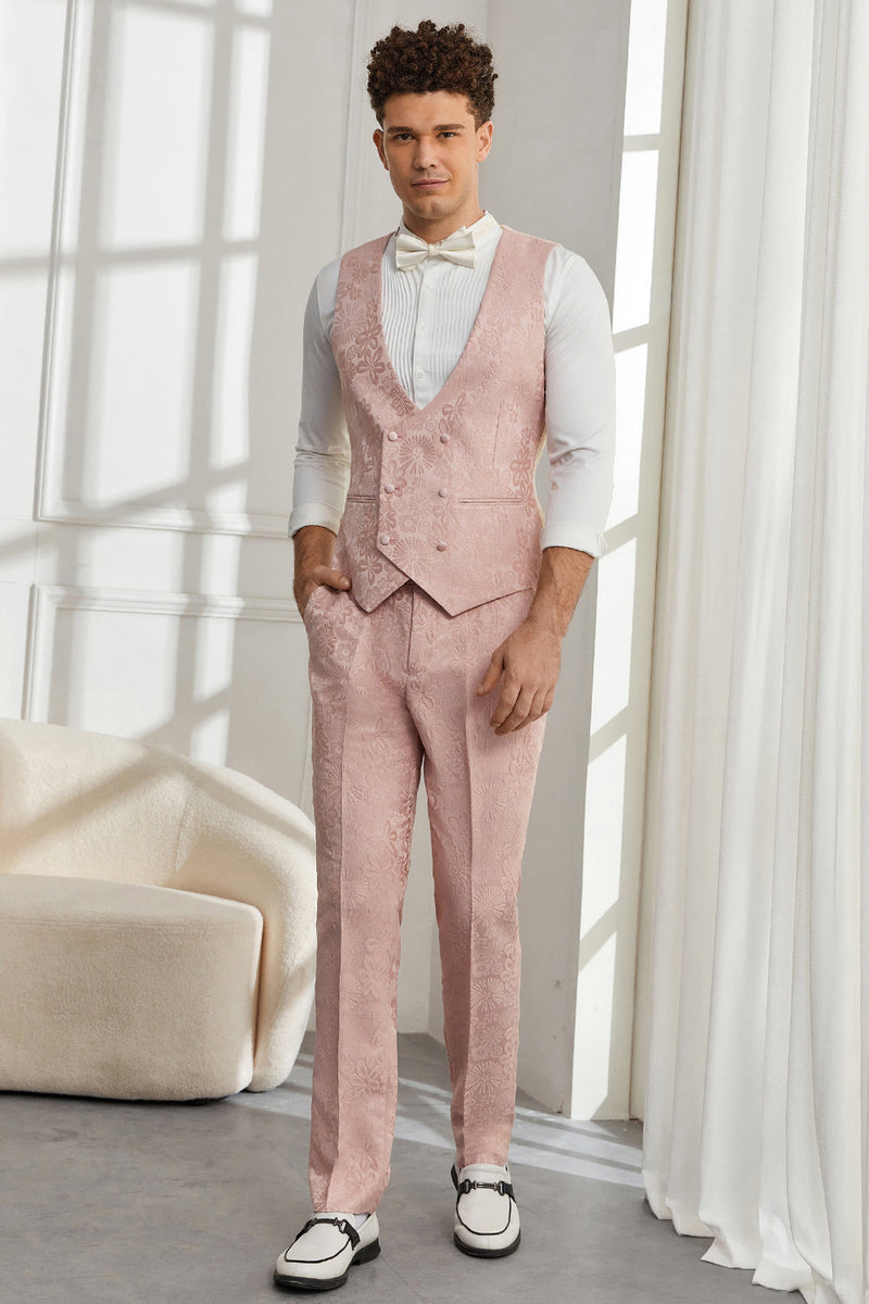 Load image into Gallery viewer, Silm Fit Peak Lapel Light Pink Jacquard Men&#39;s Homecoming Suits