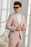 Load image into Gallery viewer, Silm Fit Peak Lapel Light Pink Jacquard Men&#39;s Homecoming Suits