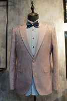 Load image into Gallery viewer, Peak Lapel One Button Dark Blue Jacquard Men&#39;s Wedding Party Suits