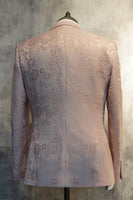 Load image into Gallery viewer, Peak Lapel One Button Dark Blue Jacquard Men&#39;s Wedding Party Suits