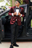 Load image into Gallery viewer, Peak Lapel Burgundy One Button Print Men&#39;s Prom Suits