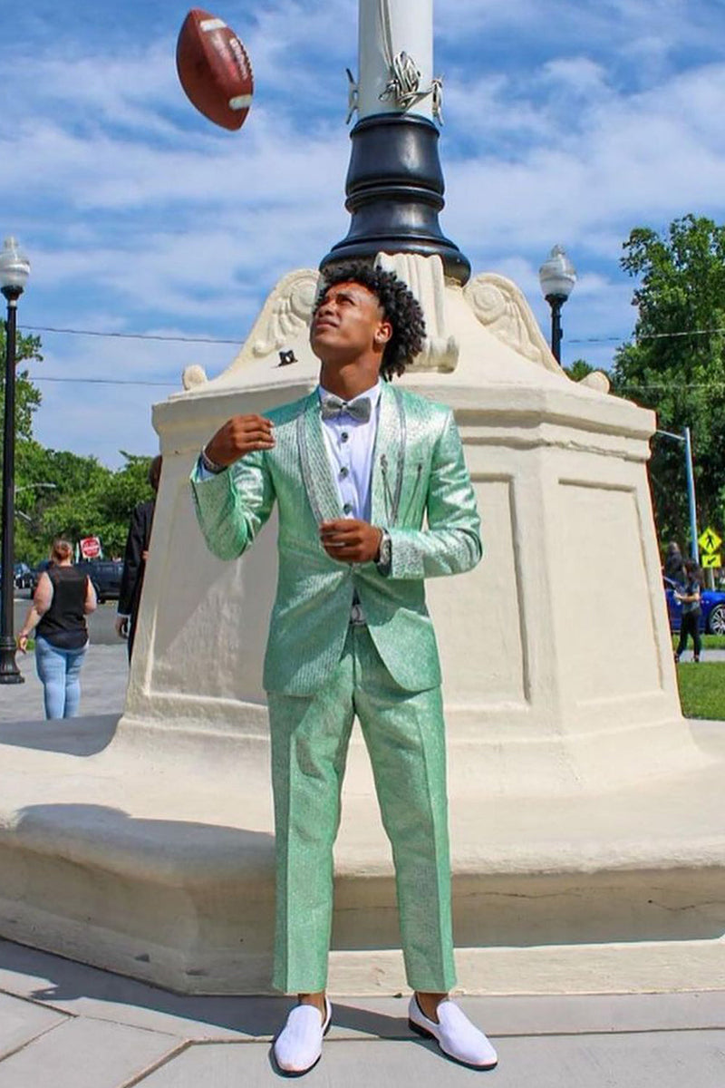 Load image into Gallery viewer, Light Green Shawl Lapel One Button Men&#39;s Prom Suits