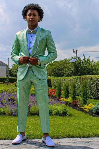 Light Green Shawl Lapel One Button Men's Prom Suits