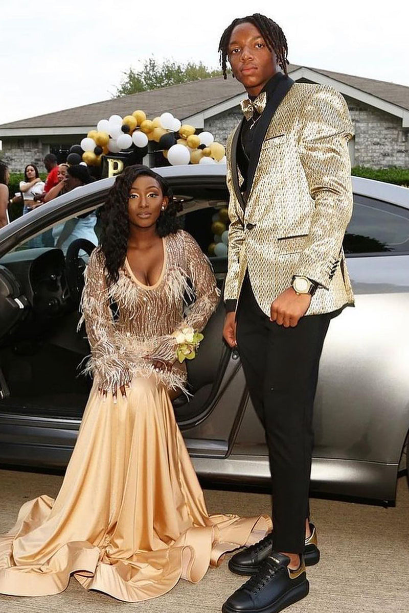 Load image into Gallery viewer, Shawl Lapel One Button Golden Men&#39;s Prom Blazer