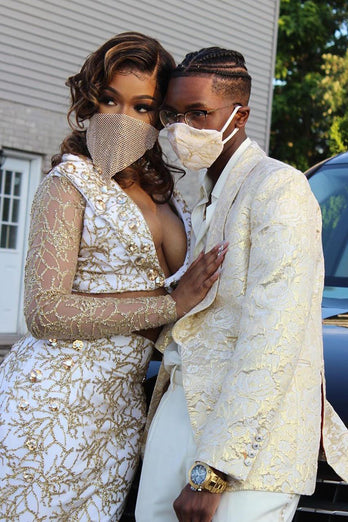 Shawl Lapel White Jacquard Men's Prom Suits