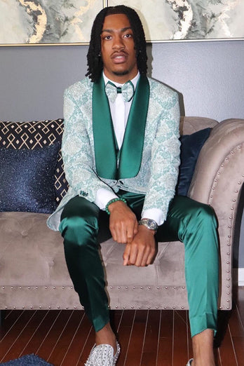 Light Green Shawl Lapel 3 Piece Men's Prom Suits