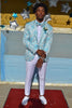 Load image into Gallery viewer, Shawl Lapel Jacquard One Button Light Blue Men&#39;s Prom Blazer